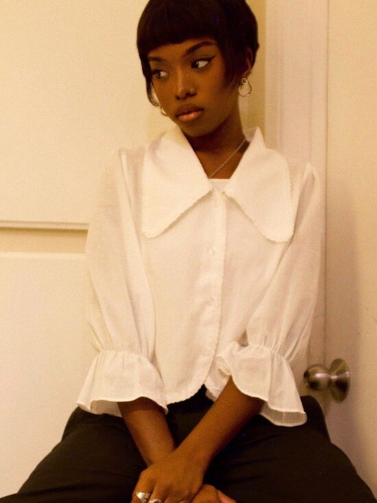 UNIF Tops - UNIF White Collared Peasant Blouse